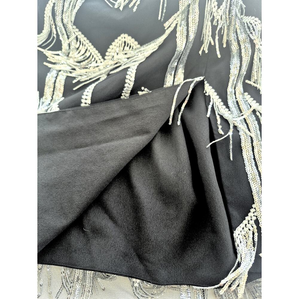 Dress The Population Viviana Dress Sz XL Sequin Strapless Sheath Silver Black - Picture 7 of 10